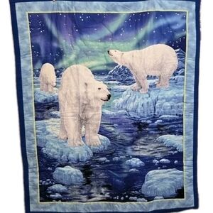 Polar Bear Tapestry with Aurora Borealis